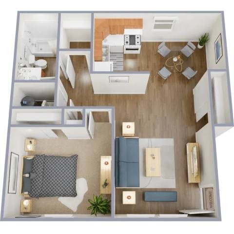 Floor plan for 1 bed, 1 bath, 681 sqft